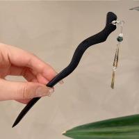 Hair Stick, Tibetan Style, with Shell & Wood, for woman, black, nickel, lead & cadmium free, 179x104mm, Sold By PC