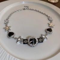 Collar halskæde, Zinc Alloy, sølvfarvet forgyldt, mode smykker & for kvinde & med rhinestone, nikkel, bly & cadmium fri, Længde Ca. 35 cm, Solgt af PC
