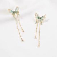 Fashion Fringe Earrings Zinc Alloy with brass chain Butterfly gold color plated fashion jewelry & for woman nickel lead & cadmium free Sold By Pair
