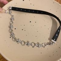 Krage Halsband, Zink Alloy, med PU, med 5.9cm extender kedja, silver pläterad, mode smycken & för kvinna, nickel, bly och kadmium gratis, Längd Ca 31.7 cm, Säljs av PC