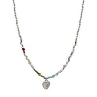 Zinklegierung Schmuck Halskette, mit Glas & Messing, mit Verlängerungskettchen von 5cm, silberfarben plattiert, Modeschmuck & für Frau, frei von Nickel, Blei & Kadmium, Länge:ca. 42 cm, verkauft von PC