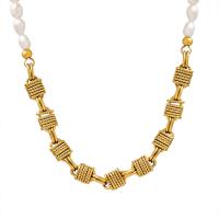 Messing Halskæde, med Ferskvandsperle, med 5cm extender kæde, guldfarve belagt, mode smykker & for kvinde, to forskellige farvede, Solgt Per 40 cm Strand
