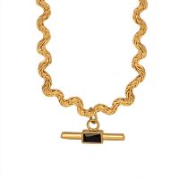 Messing Halskette, mit Titanstahl & Glas, goldfarben plattiert, Modeschmuck & für Frau, keine, verkauft per 40 cm Strang