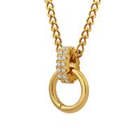 Brass Necklace, with Titanium Steel, with 5cm extender chain, gold color plated, fashion jewelry & micro pave cubic zirconia & for woman, golden, 11x17mm, Sold Per 43 cm Strand