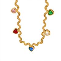 Messing Halskette, mit Titanstahl, mit Verlängerungskettchen von 5cm, goldfarben plattiert, Modeschmuck & für Frau & mit kubischem Zirkonia, farbenfroh, Länge 40 cm, verkauft von PC