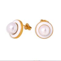 Boucle d'oreille Acier Titane, avec Des billes de verre, bijoux de mode & pour femme, deux couleurs différentes, 13x13mm, Vendu par paire