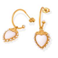 Boucle d'oreille Acier Titane, avec Shell Pearl, bijoux de mode & pour femme, plus de couleurs à choisir, 13x33mm, Vendu par paire