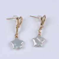 Freshwater Pearl Earrings with Cubic Zirconia & Zinc Alloy Star gold color plated fashion jewelry & for woman white 12.50mm Sold By Pair
