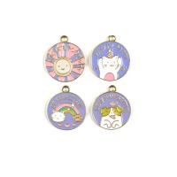 Zinc Alloy Enamel Pendants Flat Round gold color plated DIY Approx Sold By Bag