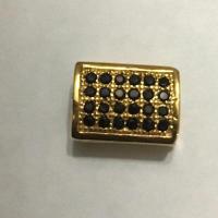 Латунь Слайд-застежка, Прямоугольная форма, плакирован золотом, DIY & инкрустированное микро кубического циркония, черный, не содержит никель, свинец, 9x11.50mm, продается PC