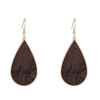 Tibetan Style Drop Earrings, with PU Leather, different color and pattern for choice & fashion jewelry & for woman, nickel, lead & cadmium free, 27x66mm, Sold By Pair