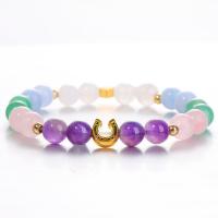 Gemstone Bracelets, with Elastic Thread & Brass, fashion jewelry & for woman, mixed colors, Length:Approx 17 cm, Sold By PC