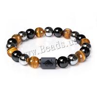 Natural Tiger Eye Bracelets, with Black Magnetic Stone & Obsidian & Elastic Thread, 12 Signs of the Zodiac, fashion jewelry & Unisex, more colors for choice, 10mm, Length:7 Inch, Sold By PC