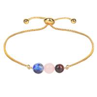 Brass Bracelet & Bangle with Lapis Lazuli & Tiger Eye & Garnet Round gold color plated Adjustable & fashion jewelry & for woman mixed colors nickel lead & cadmium free Length Approx 22 cm Sold By PC