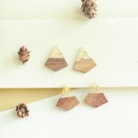 Pendentifs en bois, avec Feuille d'or & résine, Pyramidal, DIY, 26x28mm, Environ 50PC/sac, Vendu par sac