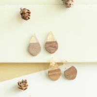 Wood Pendants, with Gold Foil & Resin, Teardrop, DIY, 18x28mm, Approx 50PCs/Bag, Sold By Bag
