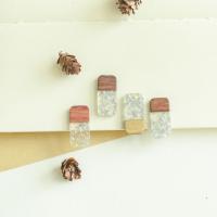 Wood Pendants, with Silver Foil & Resin, Rectangle, DIY, 13x26mm, Approx 50PCs/Bag, Sold By Bag