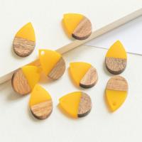Wood Pendants, with Resin, Teardrop, DIY, yellow, 11x17mm, Approx 50PCs/Bag, Sold By Bag