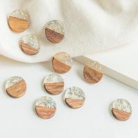 Wood Pendants, with Silver Foil & Resin, Flat Round, DIY, 18mm, Approx 50PCs/Bag, Sold By Bag