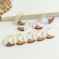 Wood Pendants, with Resin, Moon, DIY, 10x28mm, Approx 50PCs/Bag, Sold By Bag
