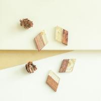 Wood Pendants, with Gold Foil & Resin, Rhombus, DIY, 20x29mm, Approx 50PCs/Bag, Sold By Bag