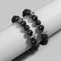 Gemstone Bracelets, Lava, with Snowflake Obsidian, Unisex & different size for choice, black, Sold Per Approx 20 cm Strand