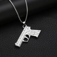Collar de Aleación de Zinc, pistola, chapado, Joyería & con diamantes de imitación, plateado, libre de níquel, plomo & cadmio, 51x36mm, longitud:70 cm, Vendido por UD