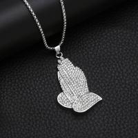 Zinc Alloy Jewelry Necklace with 304 Stainless Steel Chain Hand plated fashion jewelry & with rhinestone silver color nickel lead & cadmium free Length 70 cm Sold By PC