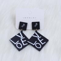 Acrylic Jewelry Earring Square painted fashion jewelry & with letter pattern & for woman black Sold By Pair
