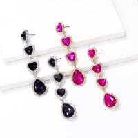Tibetan Style Stud Earring, Heart, fashion jewelry & for woman & with rhinestone, more colors for choice, nickel, lead & cadmium free, 82x18mm, Sold By Pair