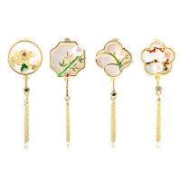 Zinc Alloy Brooches with Plastic Pearl plated mother of Pearl & for woman & enamel & with rhinestone golden Sold By PC