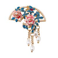 Tibetan Style Brooches, with Plastic Pearl, Fan, plated, for woman & enamel, gold, Sold By PC