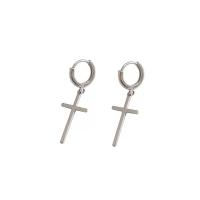 Huggie Hoop Drop Earring, 925 Sterling Silver, Cross, plated, for woman, silver color, 10.30x30mm, Sold By Pair