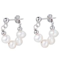 925 Sterling Silver Hoop Earrings with Plastic Pearl plated for woman silver color Sold By PC