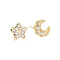 Cubic Zirconia Micro Pave Sterling Silver Earring, 925 Sterling Silver, Moon and Star, plated, micro pave cubic zirconia & for woman, more colors for choice, Sold By Pair