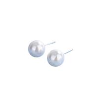 925 Sterling Silver Stud Earrings, with Plastic Pearl, plated, for woman, platinum color, 8x8mm, Sold By Pair