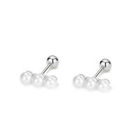 925 Sterling Silver Stud Earrings, with Plastic Pearl, plated, for woman, more colors for choice, 10.70x14mm, Sold By Pair