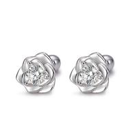 Cubic Zirconia Micro Pave Sterling Silver Earring, 925 Sterling Silver, plated, micro pave cubic zirconia & for woman, platinum color, 7.20x7.20mm, Sold By Pair