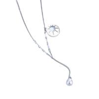 Sterling Silber Halsketten, 925 Sterling Silber, mit Natürliche kultivierte Süßwasserperlen, mit Verlängerungskettchen von 5CM, plattiert, für Frau, keine, Länge:ca. 45 cm, verkauft von PC