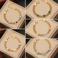 304 Stainless Steel Bracelet, with turquoise, with 2inch extender chain, gold color plated, different styles for choice & for woman & with rhinestone, Length:Approx 7 Inch, Sold By PC