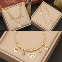 304 Stainless Steel Jewelry Set, Heart, gold color plated, different styles for choice & for woman & with rhinestone, Sold By PC