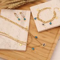 Titanium Steel Jewelry Set, gold color plated, Double Layer & different styles for choice & for woman & with rhinestone, Sold By PC