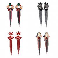 Glass Tassel Earring, with Tibetan Style, plated, Bohemian style & different styles for choice & for woman & with rhinestone, 25-108mm, Sold By Pair
