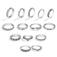 Zinc Alloy Ring Set antique silver color plated 15 pieces & vintage & for woman US Ring .5-8.5 Sold By Set