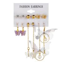 Tibetan Style Earring Set, with Plastic Pearl & Acrylic, Butterfly, plated, for woman & with rhinestone, more colors for choice, 6-75mm, Sold By Set