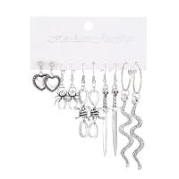 Zinc Alloy Earring Set antique silver color plated vintage & nine pieces & for woman 25-83mm Sold By Set