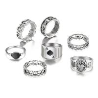 Zinc Alloy ring Set, sølvfarvet forgyldt, Vintage & for kvinde & emalje, Størrelse:7-9.5, Solgt af sæt