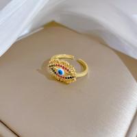 Brass Cuff Finger Ring, Evil Eye, gold color plated, adjustable & micro pave cubic zirconia & for woman, US Ring Size:6-8, Sold By PC