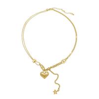 Zinc Alloy Necklace with 2.76inch extender chain Heart gold color plated Korean style & for woman Length Approx 16.5 Inch Sold By PC