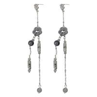 Tibetan Style Drop Earring, with Resin, Flower, platinum color plated, fashion jewelry & for woman, 13x128mm, Sold By Pair